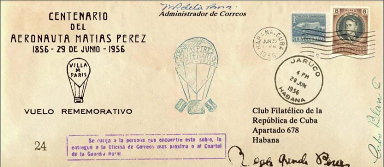 Vintage postcard honoring Matías Pérez