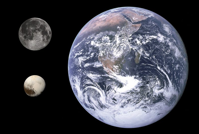 Comparative sizes of Earth, Moon, and Pluto