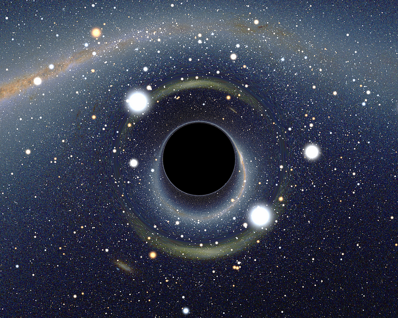 Simulated view of a black hole with lensing effects