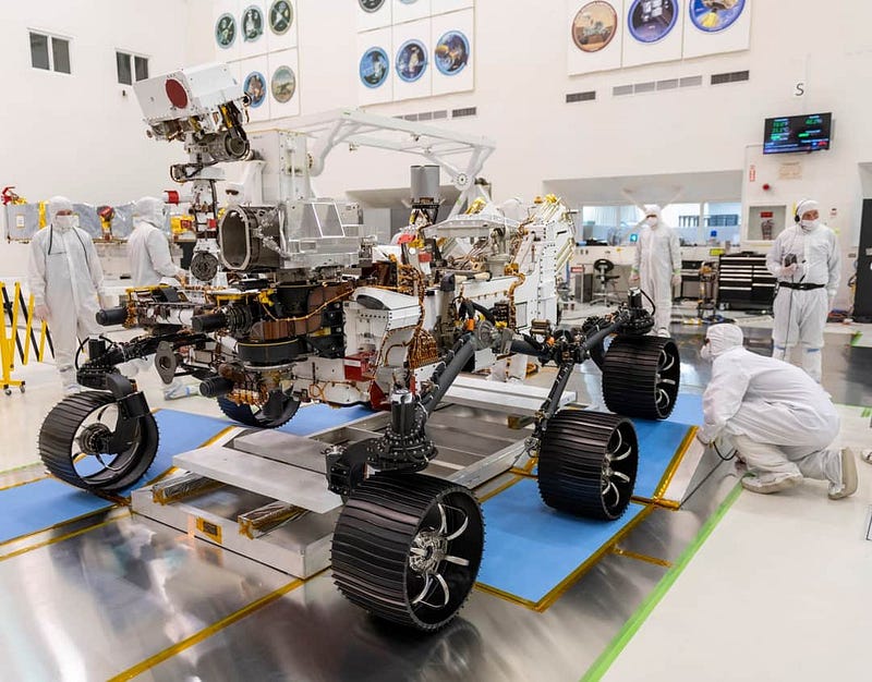 Perseverance rover in clean room at NASA JPL