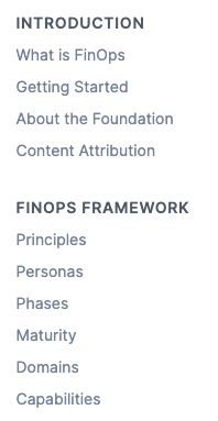 Overview of FinOps documentation page