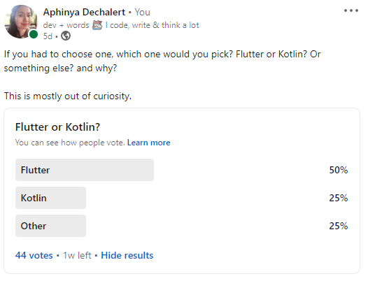 Poll results on choosing Flutter or Kotlin