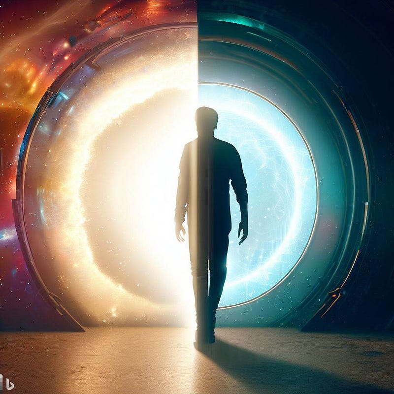 Artistic depiction of a time traveler in a futuristic setting