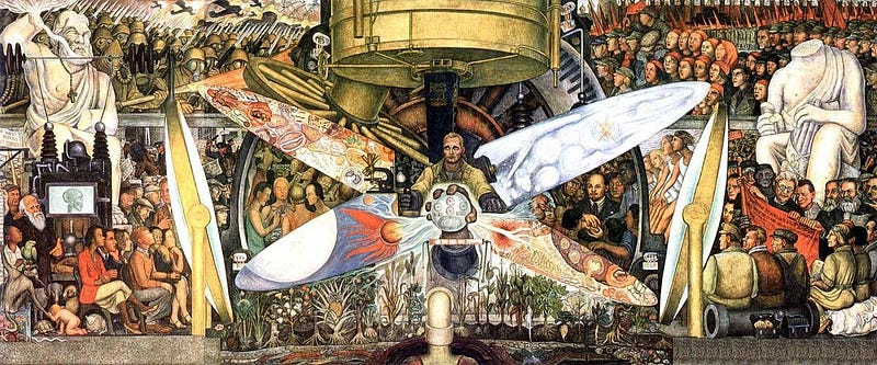 Diego Rivera's "Man at the Crossroads," a mural exploring technology's impact on society.