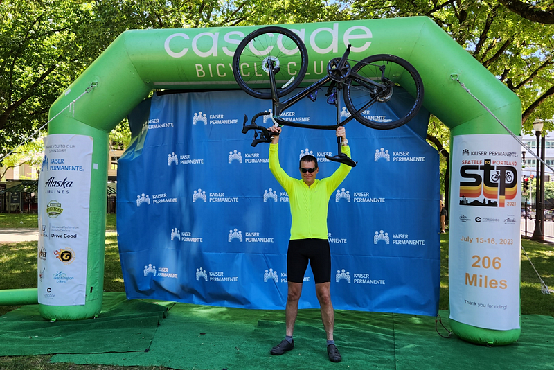 Celebrating at the finish line.