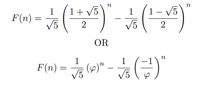 Binet's formula and Fibonacci sequence