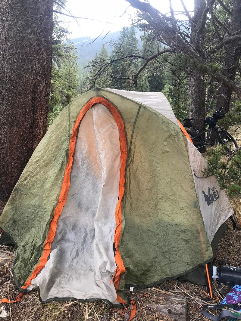 Tent pitched at the foot of Tenmile Range