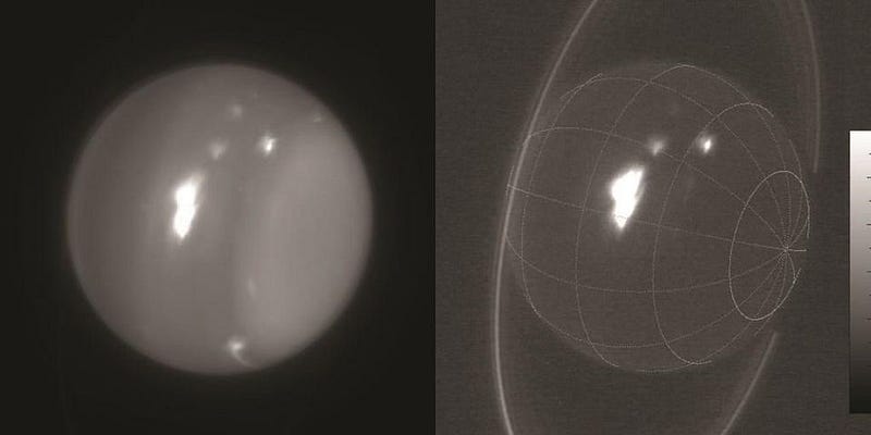 Infrared images showing storms on Uranus